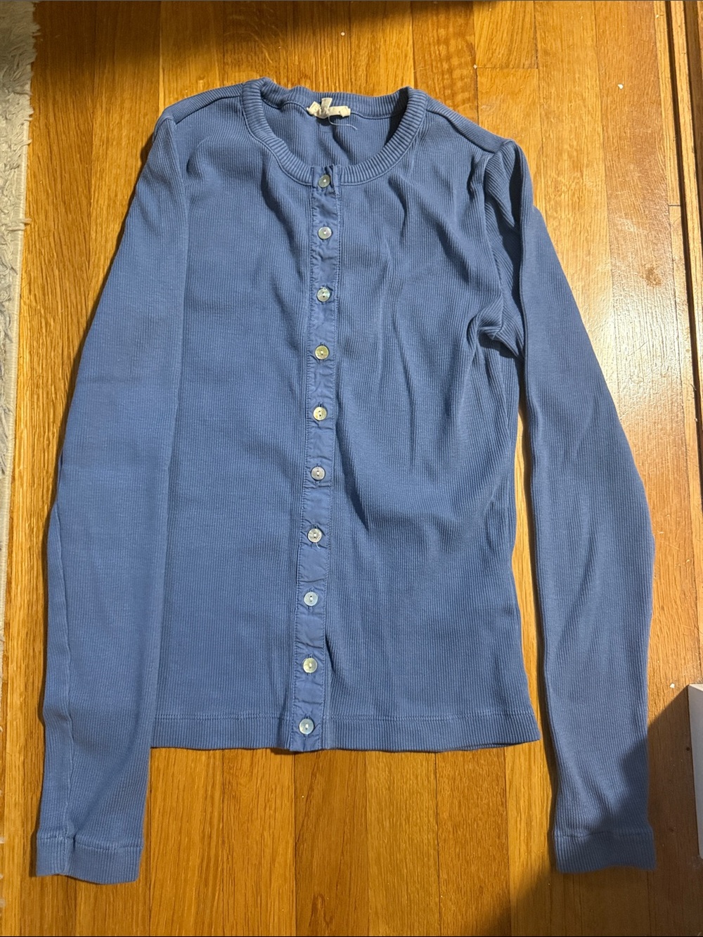 Everyday Crewneck Button-Front ribbed shirt- Slate Blue